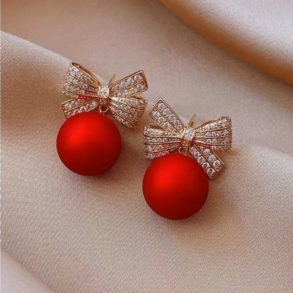Elegant Red and Gold Bow Earrings